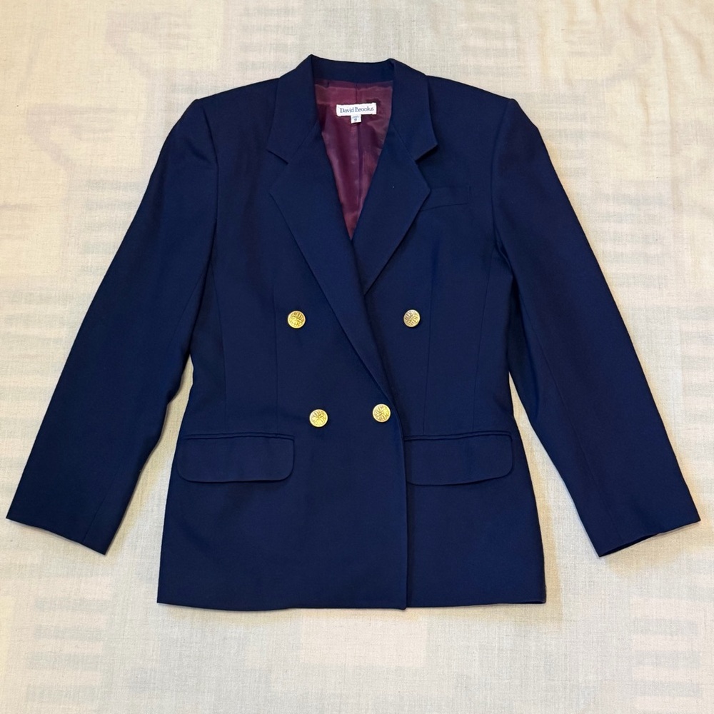 Vintage Wool Navy Double Breasted Blazer Gold Buttons Nautical Preppy Old Money